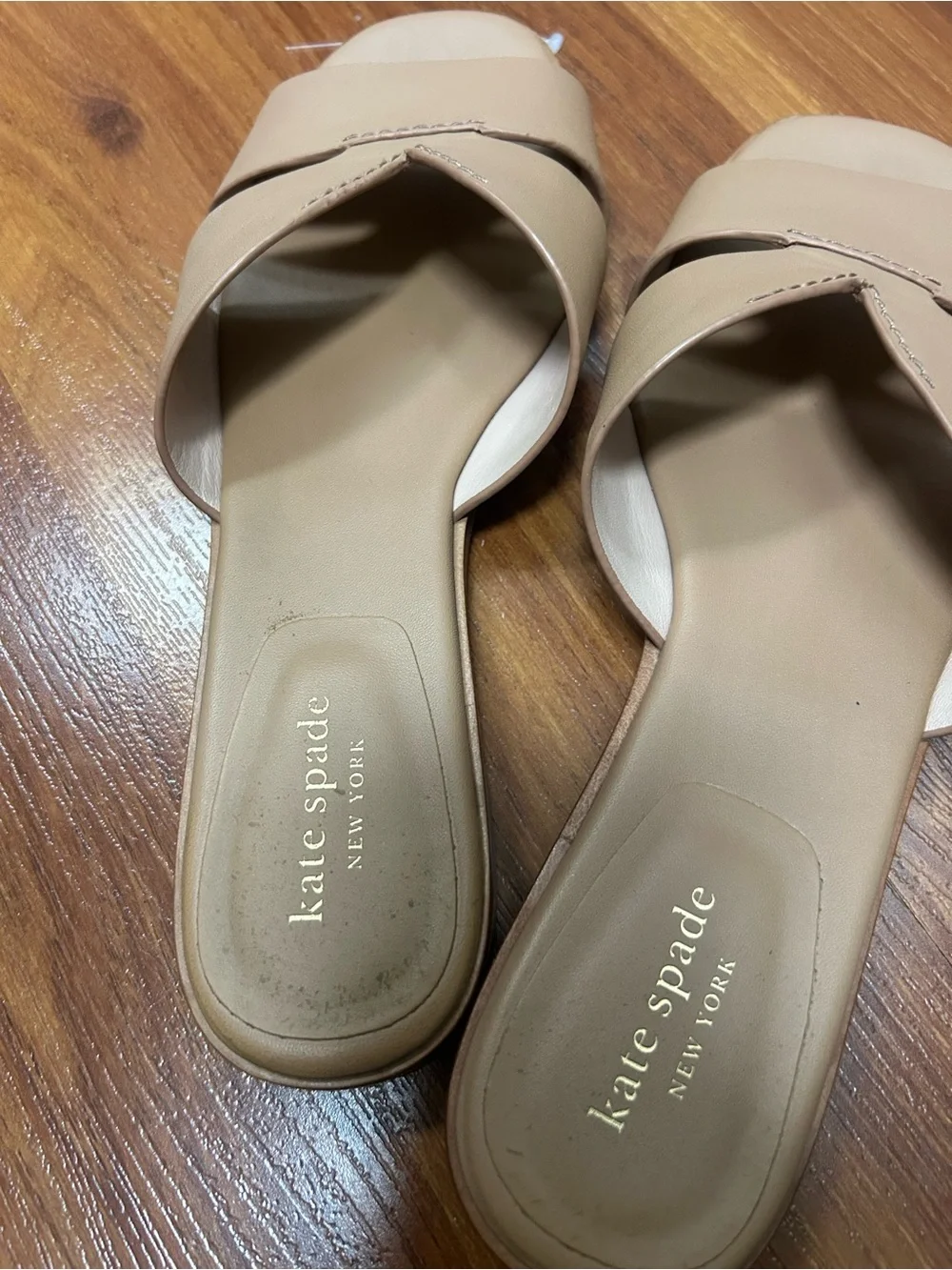 kate spade Neutral Beige Leather Double-Strap Slide Sandals